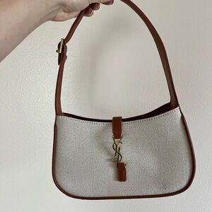 Brown and Cream Women's Shoulder Bag